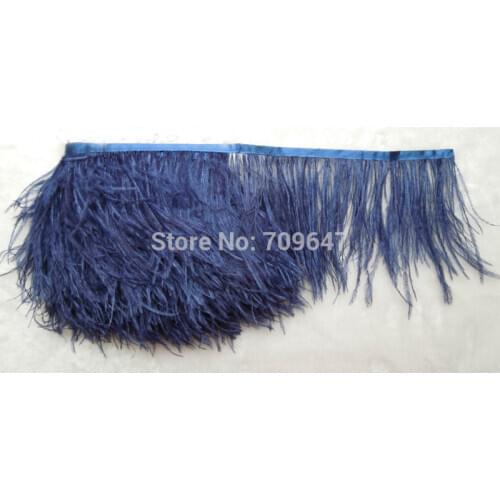 2Meters/Lot!5-6"12-15cm Height ,Dark Blue Ostrich Feather Trim Fringe on Satin Header,1-ply,home decoration accessories