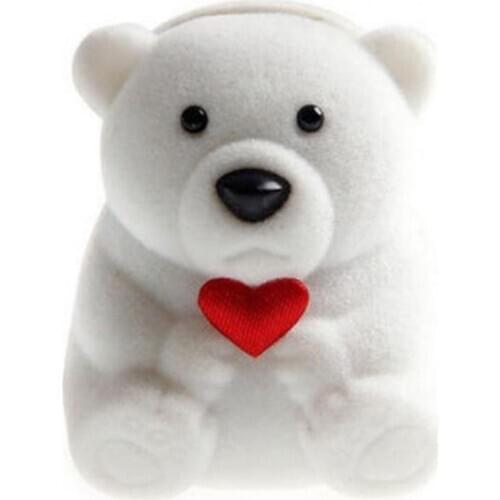 80% HOT SALES!!!Creative Flocking Bear Love Heart Shape Jewelry Storage Ring Box Gift Holder
