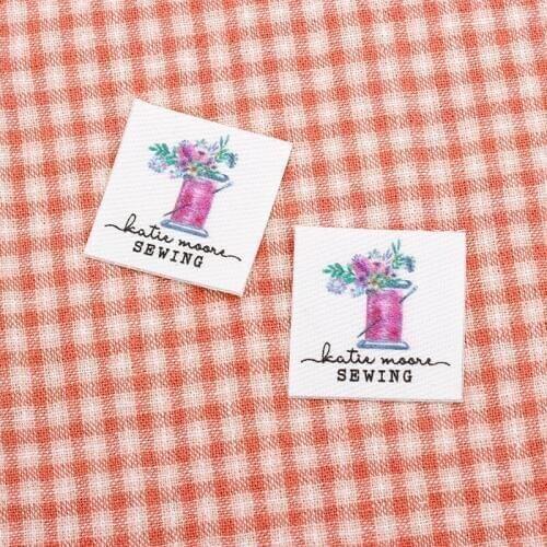 96 Custom Iron Labels, Logo or Text, Spools, Organic Cotton Fabric Name Label，Customized with Your Name (TB0112)