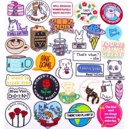 Cartoon Letters Applique Embroidered Patches On Kids Clothes Cute Animal Patch Iron On Patches For Clothing Stickers Badges DIY
