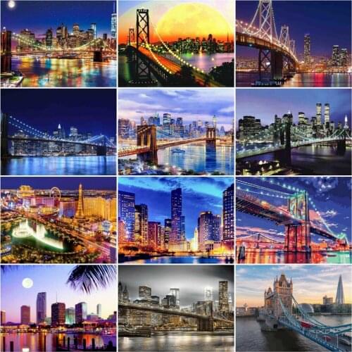 AZQSD Paint By Number Landscape Drawing On Canvas Diy Frame Painting By Numbers Night Bridge Kits Handpainted Room Decor