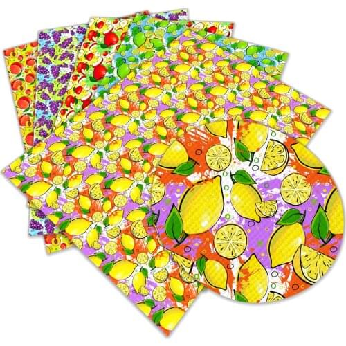 Printed Summer Fruit Lemon Ice Cream Faux Synthetic Leather Hair Bow Diy Decoration Crafts A4 22*30cm