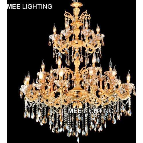 Large 3 tiers Gold Crystal Chandelier Lighting Big Cristal Lustres Light Fixture 28 Arms Chandelier Crystal for Hotel MD2117