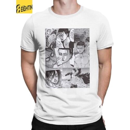 Eren Yeager Attack On Titan T-Shirt for Men AOT T Shirt Shingeki No Kyojin Anime 100% Cotton Tee Shirt Plus Size Clothes