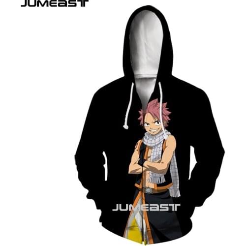 Jumeast Brand Men Women 3D Printed Anime Fairy Tail Long Sleeve Jacket Sport Pullover Fashion Cap Hoody Spring Zipper Hoodies