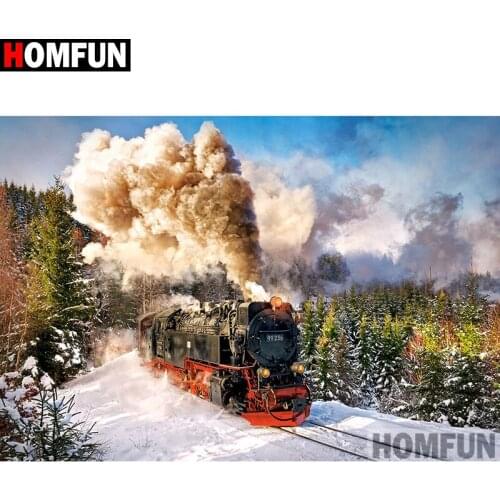 HOMFUN Square Round Drill 5D Diamond Painting Environmental Crafts Full Diamond Embroidery "Train scenery" Home decor A27164