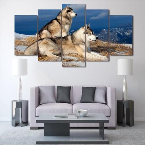 Snow Mountain Wild Wolf Canvas Painting Wild Animal Home Decoration Wall Picture Living Room Decoration Five Piece Set Posters