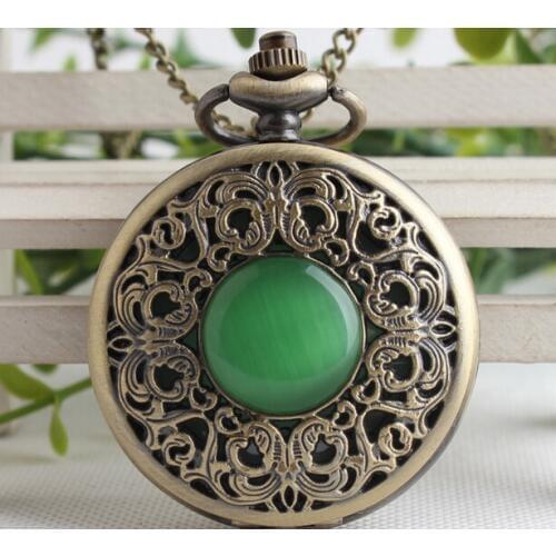 Chinas wind Bronze antiques gem high quality quartz woman and man pocket watches necklace Free shipping