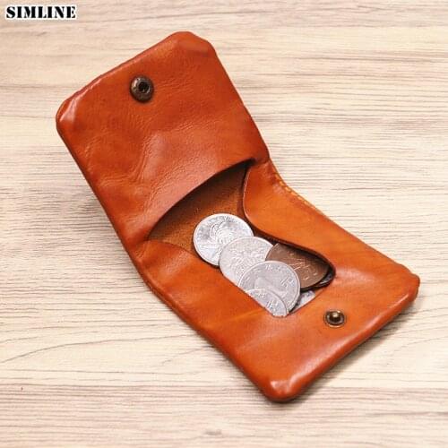Genuine Leather Coin Purse Men Women Cowhide Vintage Handmade Short Mini Small Coin Pocket Case Holder Money Bag For Male Female