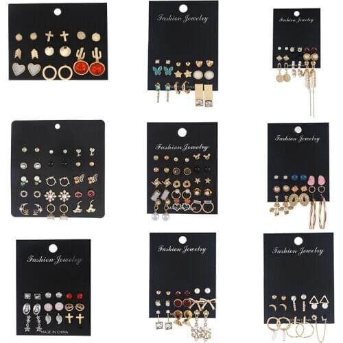 Fashion Mixed Womens Earrings Sets For Women Bohemian Crystal Moon Star Butterfly Ket Heart Stud Earrings Sets New Wholesale