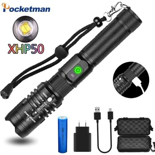Powerful LED Flashlight with 4 Core P50 Lamp Bead Zoomable 3 Lighting Modes LED Torch Support for Micro Charging Hunting Lamp