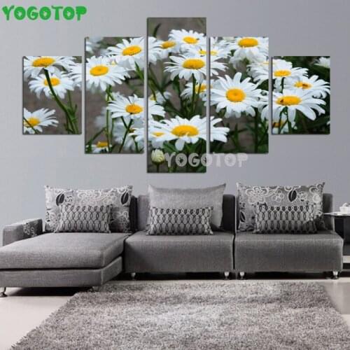 5 Panel White Daisy Flowers diy diamond painting handmade 5D Full Drill Square/round Mosaic diamond embroidery Wall Art ML1555