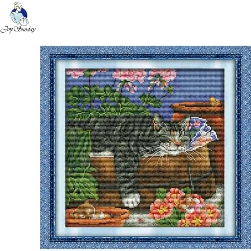 Joy Sunday Sleeping cat 2 Printed Canvas DMC Counted 11CT and 14CT DIY Hand Printed Cross-stitch Kits Embroidery Needlework