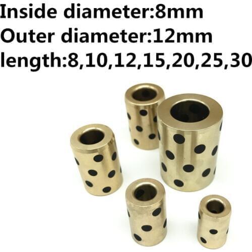 2pcs Inner diameter 8mm linear graphite copper set bearing copper bushing oil self-lubricating bearing JDB length 8-30mm