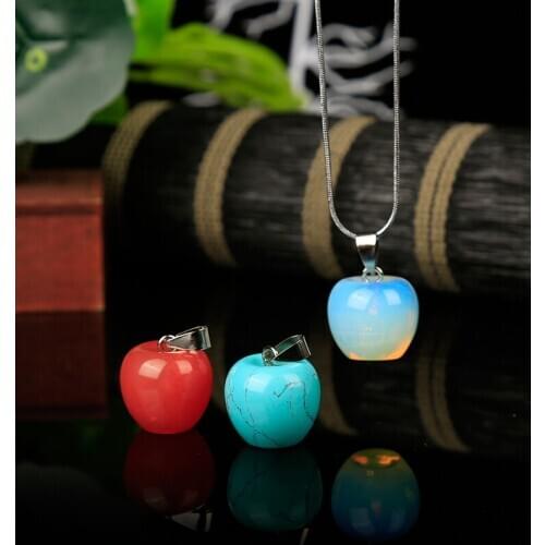 Natural gemstone apple pendant rose quartz crystal malachite opal necklace exquisite meditation healing crystal party gift