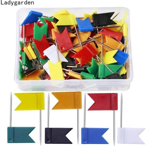 500PCS 34MM Flag Shape Push Pins Marker Plastic 10mm Stainless Steel Needles 24mm Multi-colored Marking Pin Notice Board Cork