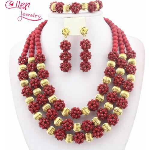 Latest Design Nigerian Wedding African Crystal Balls Jewelry Sets African Beads Jewelry Sets W8289