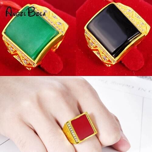 New Brass gold Red Gemstones Rings for Men Adjustable Alluvial Gold Mens Ring No Fade Fashion Jewelry Accessories