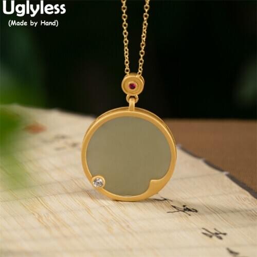 Uglyless Shinning Star over the sea Crystal Pendants Necklaces NO Chain Nature Jade Dress Jewelry Women Gold 925 Silver Necklace