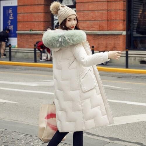 Natural Fox Fur Collar Parkas Jackets for Women 2021 Winter Coat Women Female Midi Long Warm Clothes Casacas Para Mujer HLY122