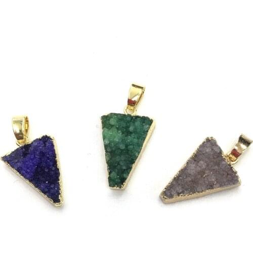 Natural Agates Pendants Triangle Colorful Crystal Agates Stone Charms for Jewelry Making Necklace Bracelet Gift