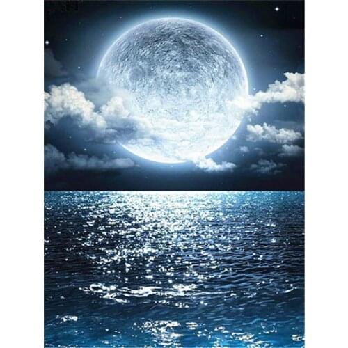 Full Square Drill Diamond Embroidery Mosaic Moon Night Ocean Diamond Painting 5d Landscape Set Home Decor
