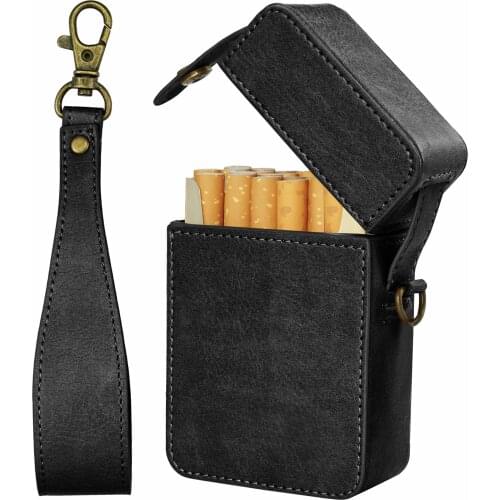 Retro Genuine Leather Cigarette Box PU Leather Cigarettes Case Cover Holder Big Capacity Lighter Tobacco Storage Box Men‘s Gifts