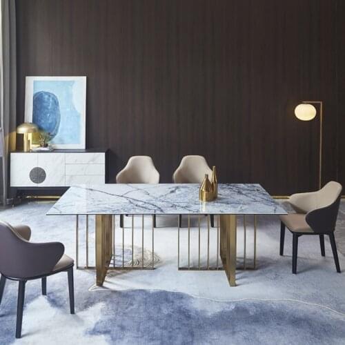 Luxury Furniture Sintered Top Dining Table sets Gold Stainless Steel Minimalism Table for Home