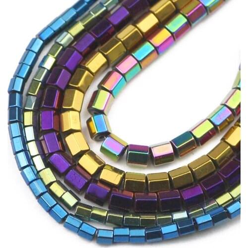 Hexagon Cylinder Hematite Blue,Gold,Green,Purple Natural Stone Spacer Loose Beads For Jewelry Making Diy Bracelet Necklace 3/4MM