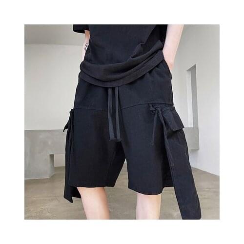 Summer lace-up three-dimensional pocket loose-fitting trousers dark tight-waisted sports straight shorts in pants
