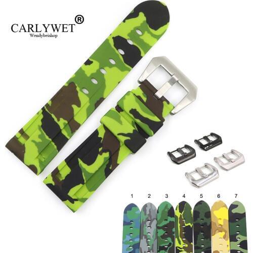 CARLYWET 22 24mm Camo Brown Light Green Black Waterproof Silicone Rubber Replacement Watch Band Strap Loops For Panerai Luminor