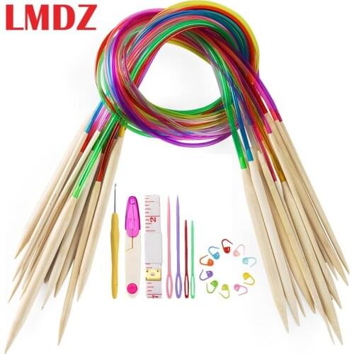 LMDZ 35Pcs 80cm Natural Bamboo Circular Knitting Needles 18 Sizes 2-10mm Bamboo Knitting Needles Set with 5 Kind of Accessories