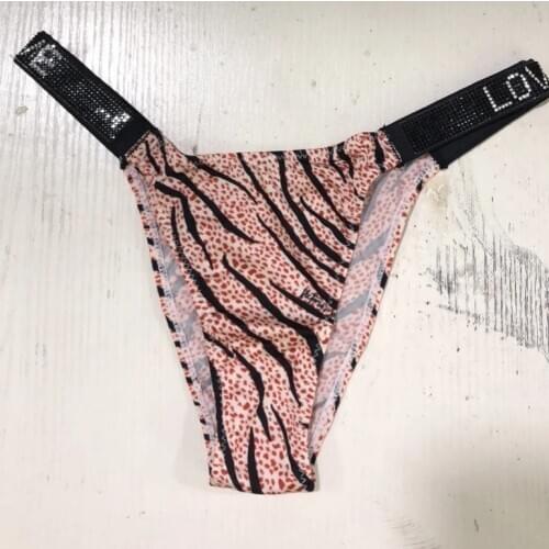 Women Sexy Thong pink letter Leopard Rhinestones belt G-string Fashion low-rise tanga Shorts Briefs T-back string underwear