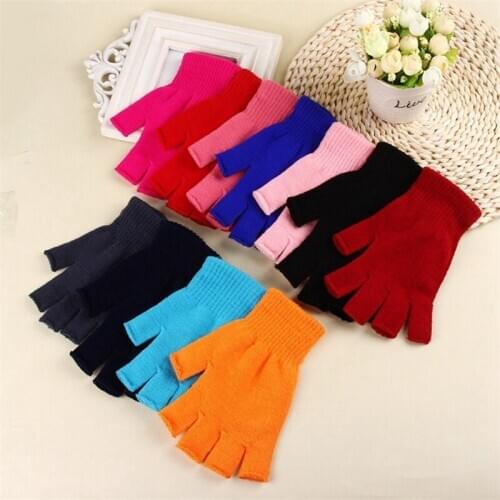 Unisex Knitted Stretch Elastic Winter Warm Half Finger Fingerless Casual Gloves Mens Womens Acrylic Glove For Winter Mittens