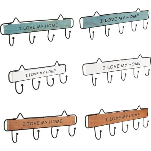 Rustic Style Wooden Metal Wall Hook I LOVE MY HOME Decorative Storage Rack Cloth Hat Rack Bathroom Towel Hook