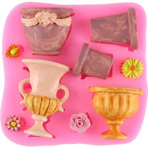 Vase Flower Cupcake Topper Silicone Mold Cake Border Fondant Mould Cookie Baking Cake Decorating Tools Candy Clay Chocolate Mold