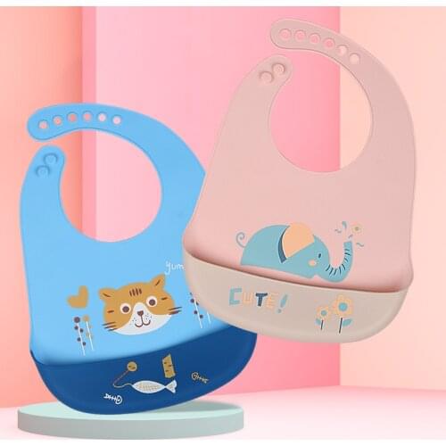Cartoon Animal Print Baby Bib Waterproof Soft Silicone Infant Feeding Bibs Kids Lunch Apron Adjustable Saliva Towel Baby Stuff