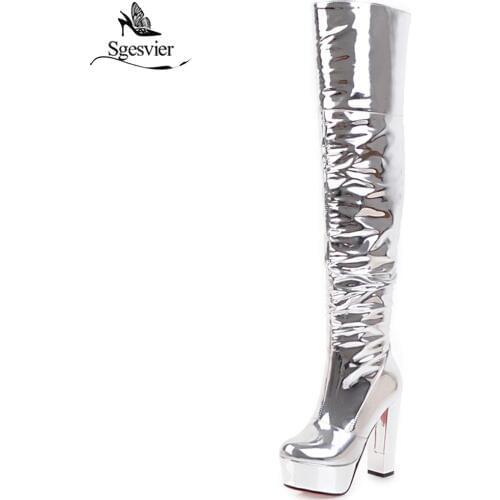 Sgesvier brand design Big Size 32-43 long Boots super thick high heels Women Shoes woman sexy Winter Over The Knee Boots OX734