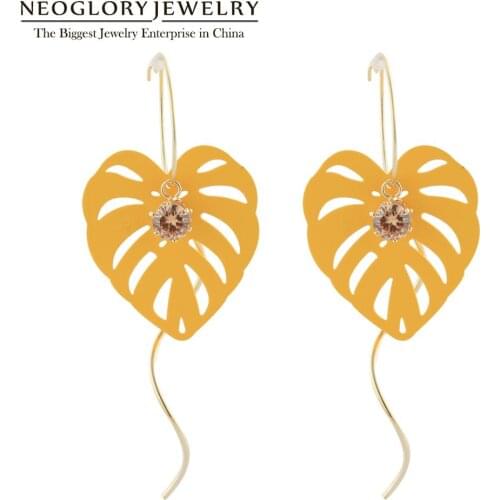 Neoglory Hollow Leaf Shape Bright Enamel Color Earrings For Women AAA Zircon S Style Tassel Circle Earrings Birthday Gift Bijoux