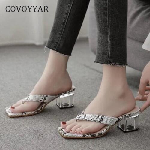 COVOYYAR 2021 Block Clear Heeled Women Slippers Snake Thong Woman Sandals Summer Shoes Woman Slides Big Size 42 WSL141