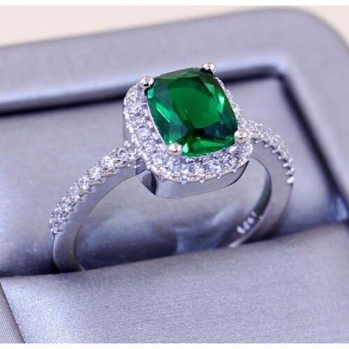 Size 5/6/78/9/10 Top Sell Luxury Jewelry 925 Sterling Silver Cushion Shape Party Green 5A CZ Zirconia Wedding Women Band Ring