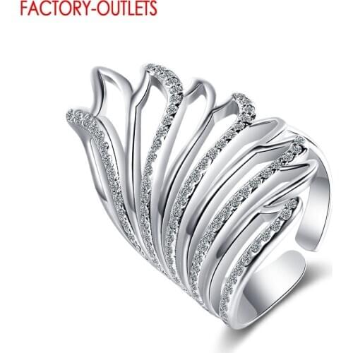 Genuine 925 Sterling Silver Angel Wing Pattern Opening Finger Rings For Women Sterling Silver Adjustable Rings Jewelry Gift