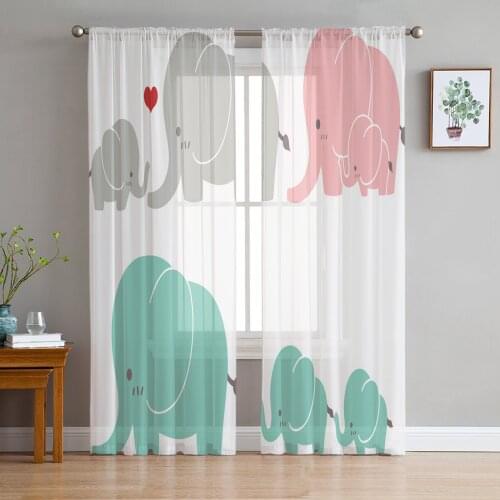 Animal Cute Elephant Love Cartoon Modern Tulle Curtains for Living Room Bedroom Home Kitchen Window Sheer Curtains