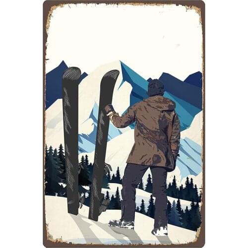 Winter Skiing Theme Metal Tin Sign 8x12 Inches Wall Decor Retro Signs