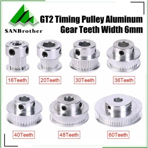 1pcs New GT2 Timing Pulley 30 36 40 60 Tooth Wheel Bore 5mm 8mm Aluminum Gear Teeth Width 6mm For Reprap 3D Printers Part