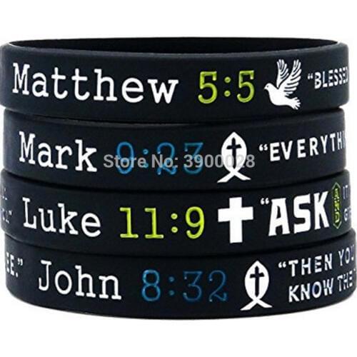 100pc Christ Jesus Bible Verse Matthew Mark Luke John silicone wristband bracelet for Christian Religious Gifts