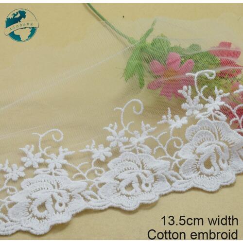 3yards 13cm white lace cotton embroidery lace french lace ribbon fabric guipure diy trims warp knitting sewing Accessories#3417