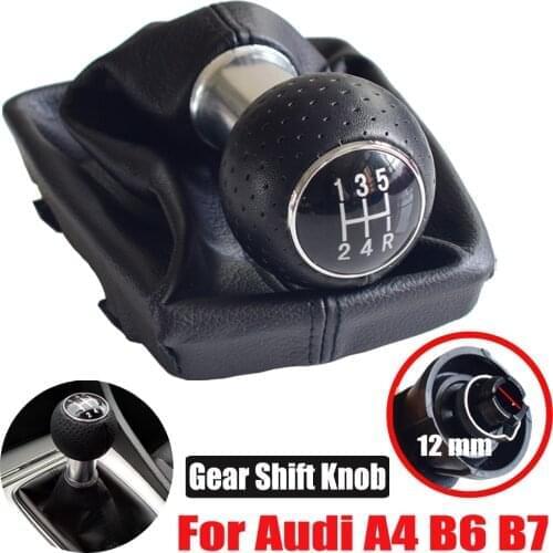 5 6 Speed Car Manual Gear Shift Knob Lever HandBall With Gaiter Boot Cover Red/Black Line Fit For Audi A4 B6 B7 2000-2008