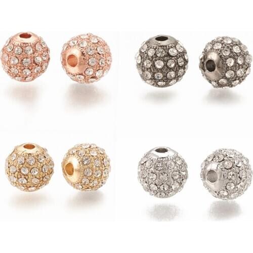 50pcs 8mm Crystal Rhinestone Ball Bead Alloy Loose Spacer Beads Round for Jewelry Making DIY Bracelet Necklace Hole: 1.5mm