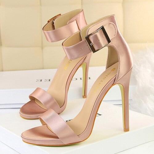 BIGTREE Shoes Women Sandals Sexy High Heels Red Pink Metal Buckle Shoes 11cm Ladies Stiletto Wedding Party Shoes Peep Toe Pumps